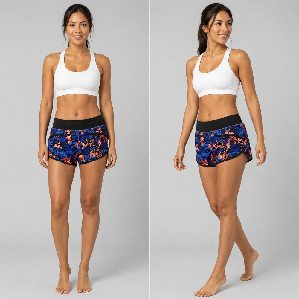 Lululemon Speed Up Shorts Blue Orange Abstract Floral Running Athletic Womens